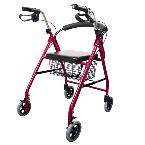 Andador plegable y ligero de 4 ruedas y frenos en manetas