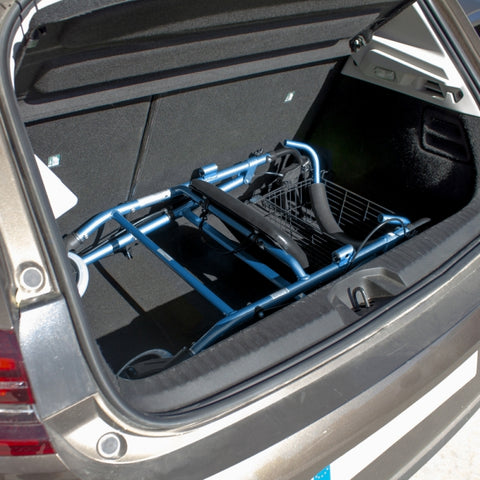 Andador plegable de 4 ruedas y frenos por presión