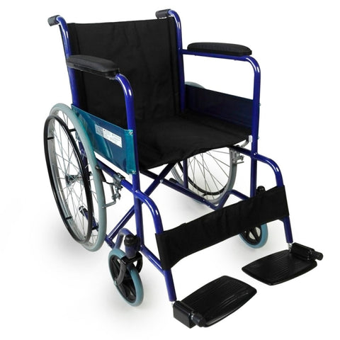 Silla de ruedas plegable con ruedas grandes color azul