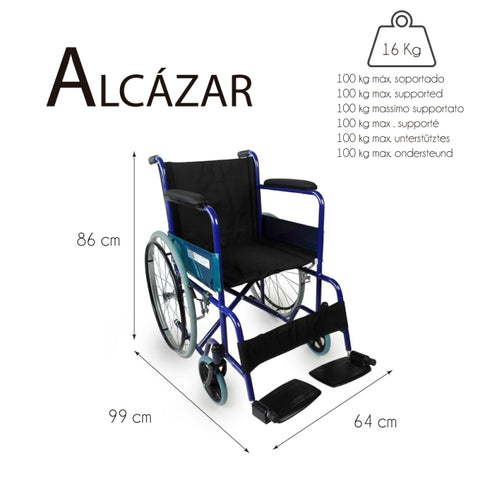 Silla de ruedas plegable con ruedas grandes color azul